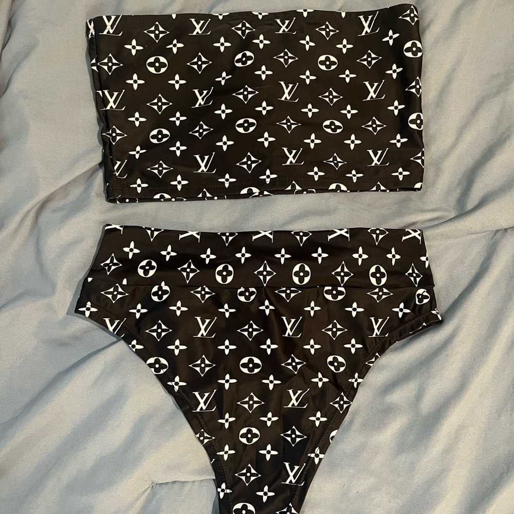 2 piece bikini set black white monogram design